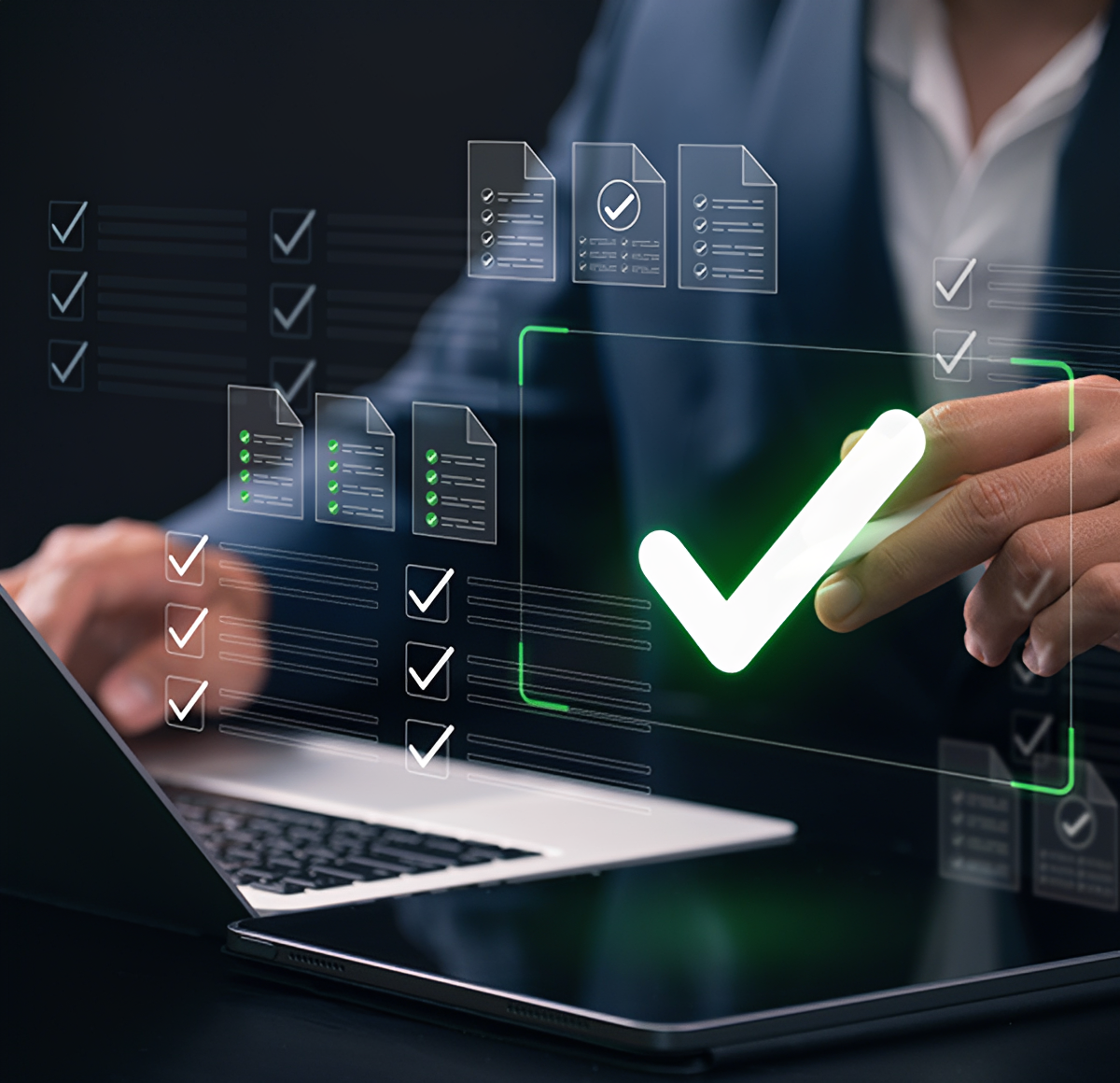 Digital checklist with green checkmark icon
